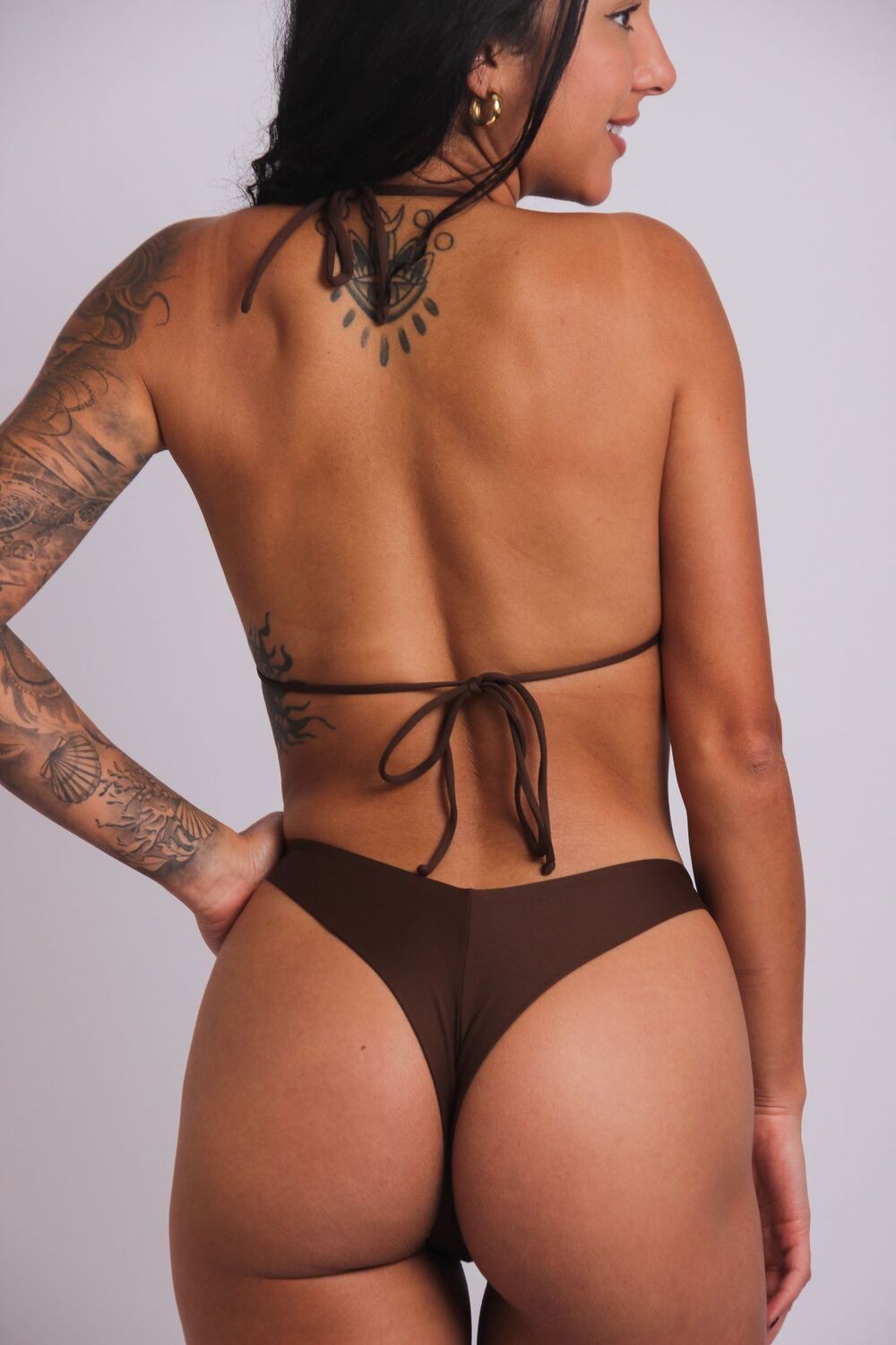 2211 - Top Biquíni Cortininha Marrom - Duna Casual