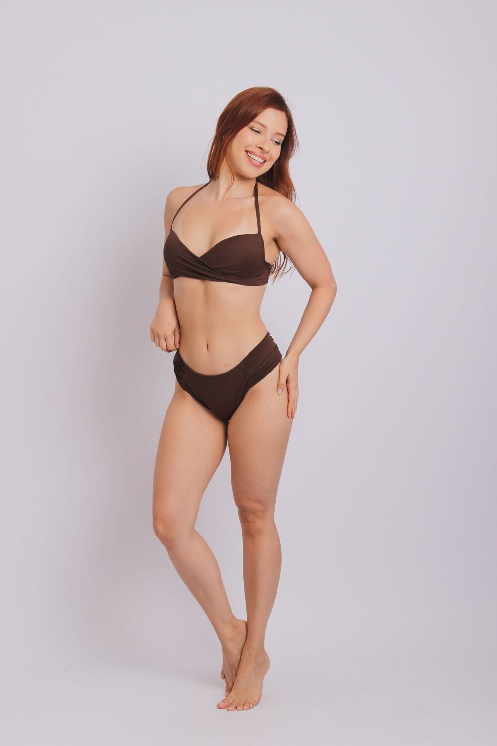 2204 - Top Biquíni Meia Taça Torcido Marrom - Duna Casual