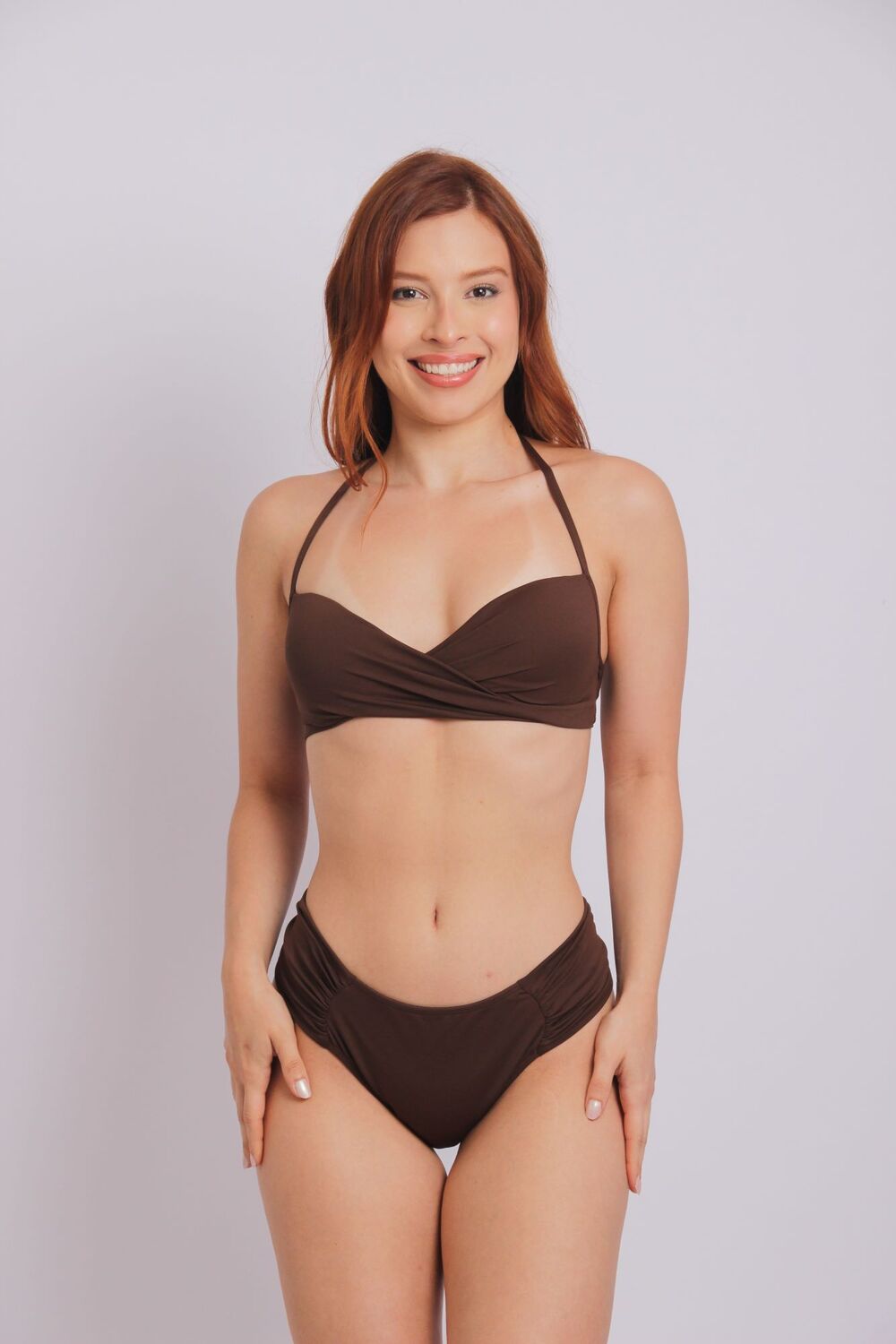 2204 - Top Biquíni Meia Taça Torcido Marrom - Duna Casual