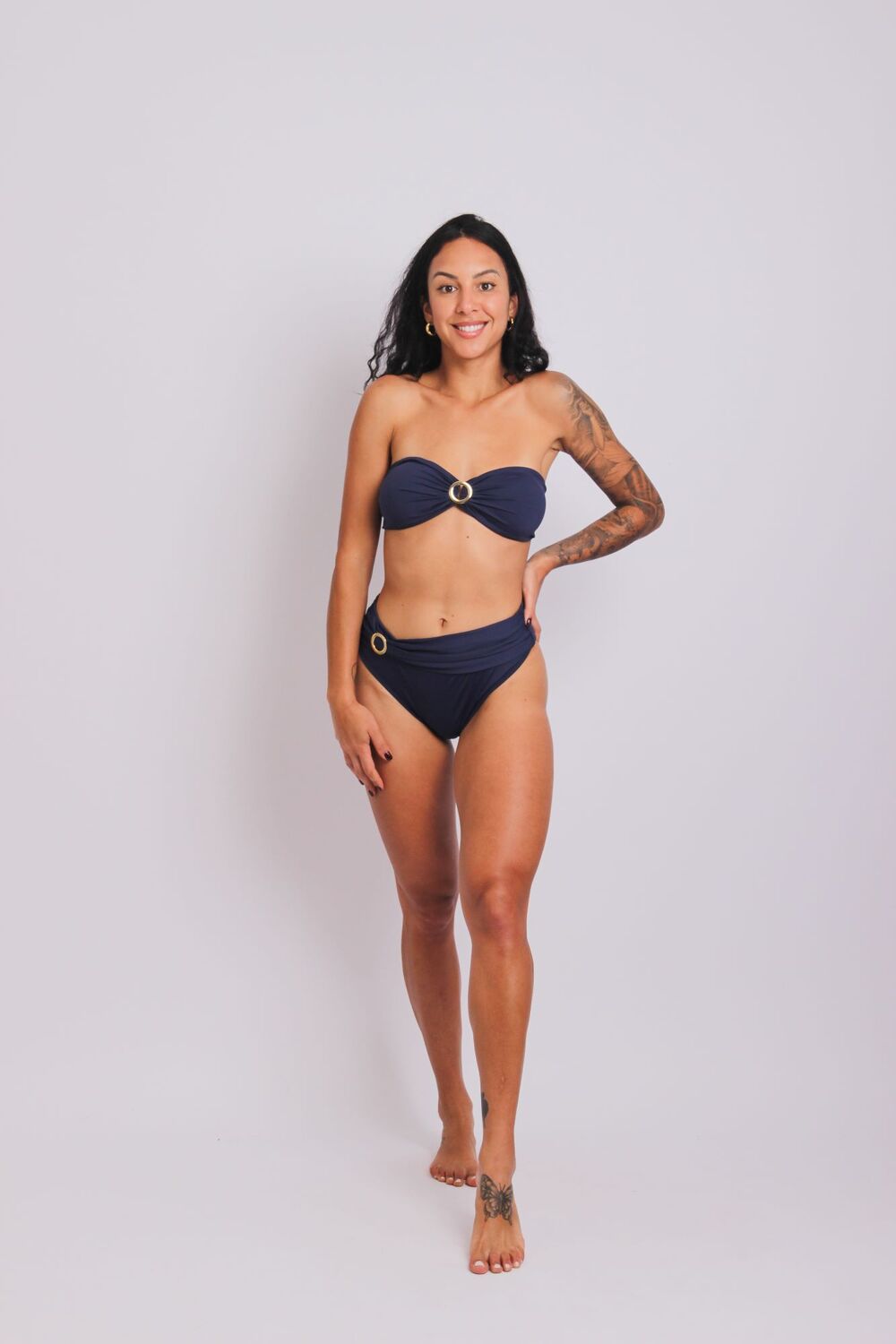 2402 - Calcinha de Biquíni Lateral Larga Faixa e Fivela Azul Marinho - Duna Casual
