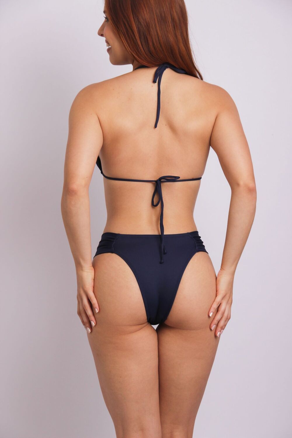 2406 - Calcinha de Biquíni Com Lateral Média Franzida Azul Marinho - Duna Casual