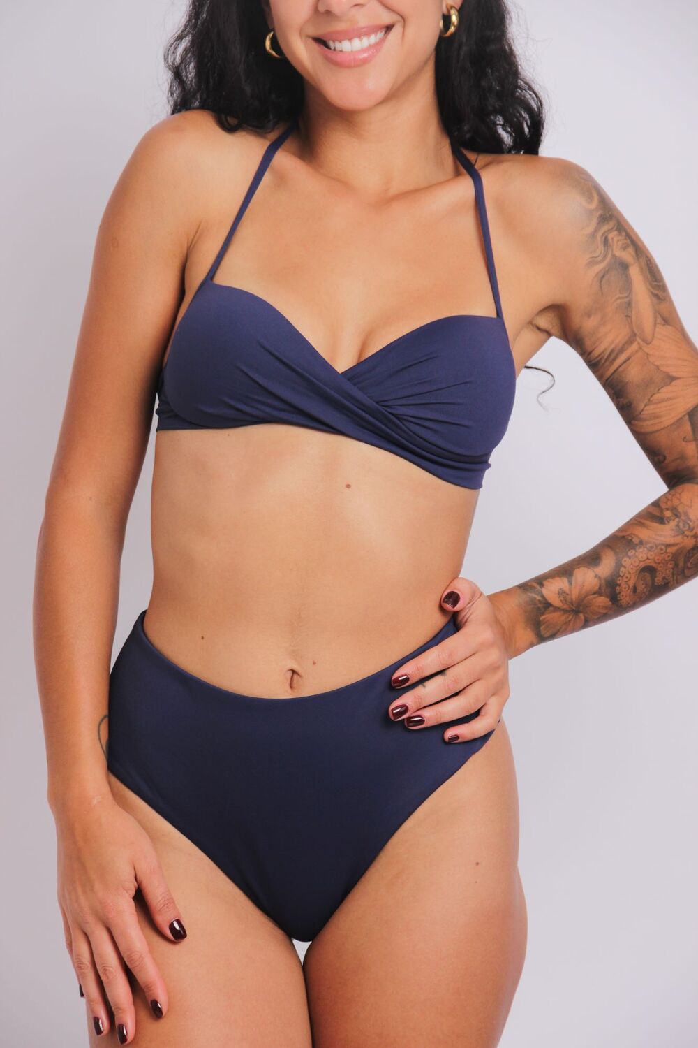 2204 - Top Biquíni Meia Taça Torcido Azul Marinho - Duna Casual