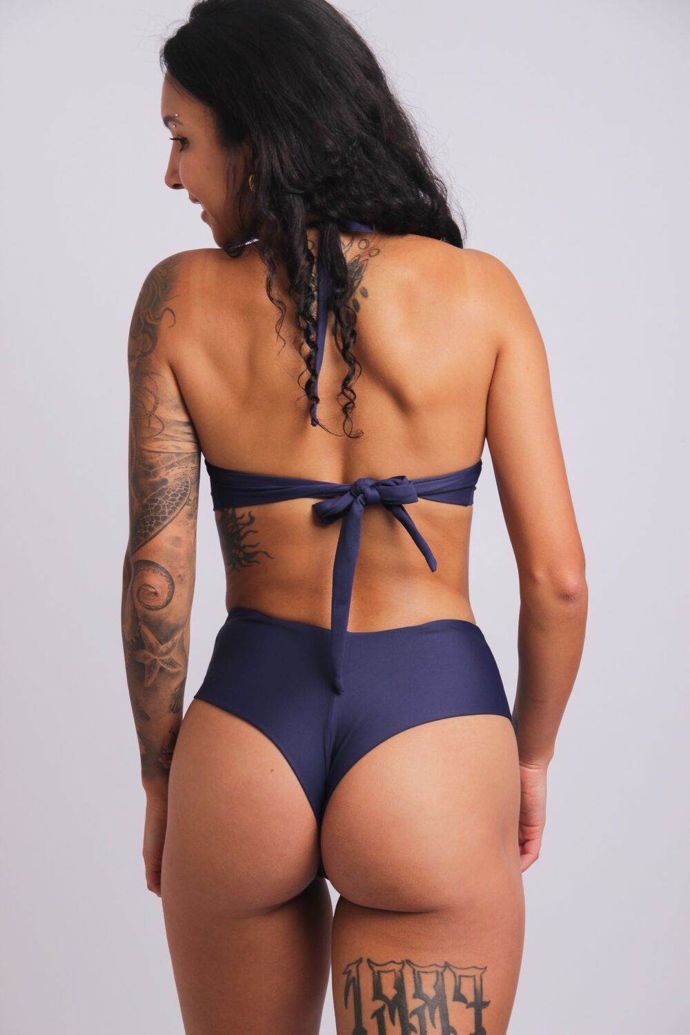 2434 - Calcinha de Biquíni Fio Duplo Lateral Larga Azul Marinho - Duna Casual