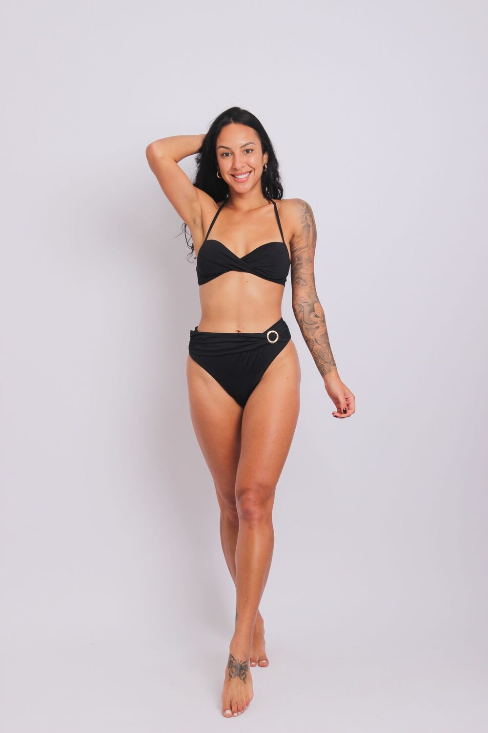 2402 - Calcinha de Biquíni Lateral Larga Faixa e Fivela Preto - Duna Casual