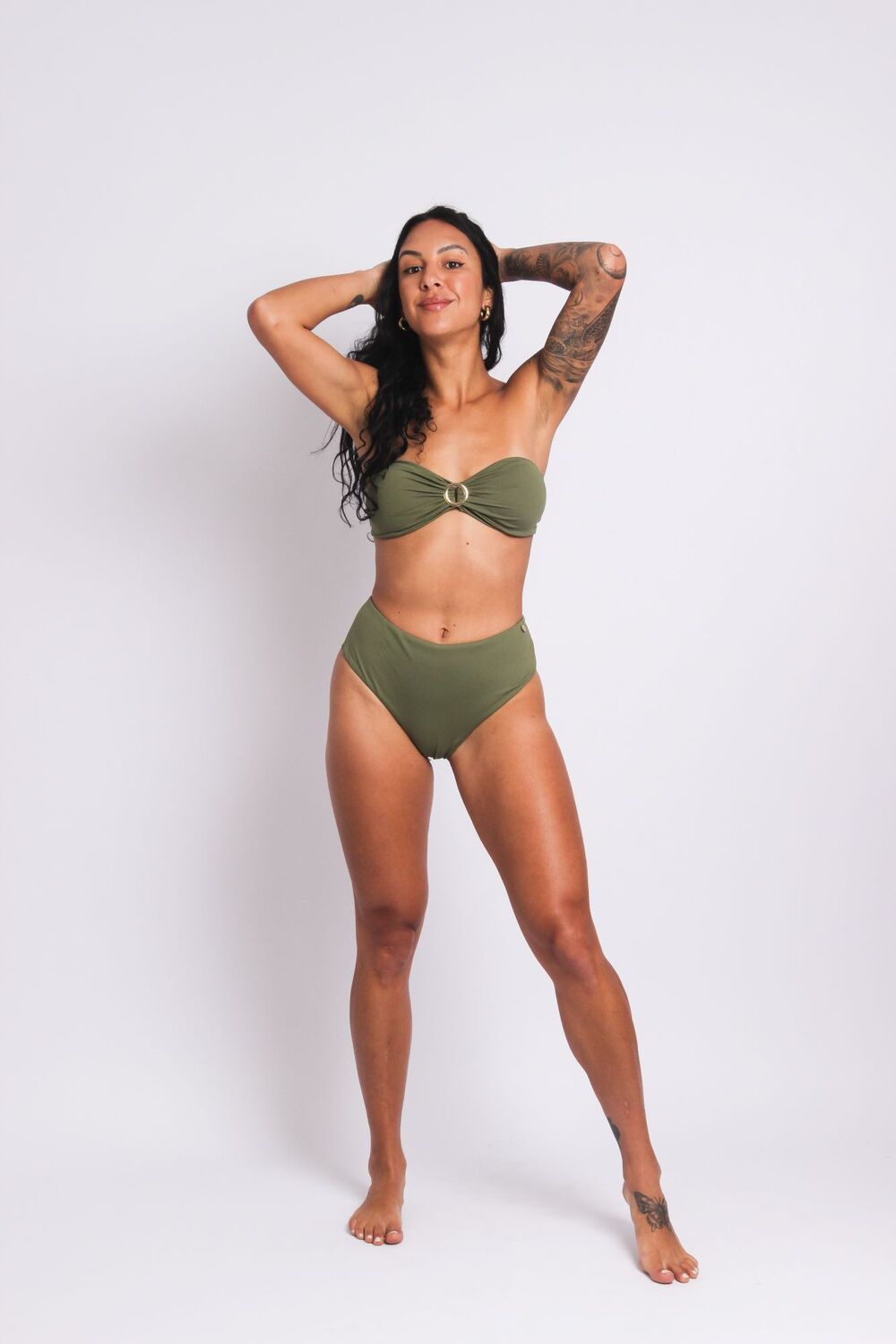 2434 - Calcinha de Biquíni Fio Duplo Lateral Larga Verde Oliva - Duna Casual