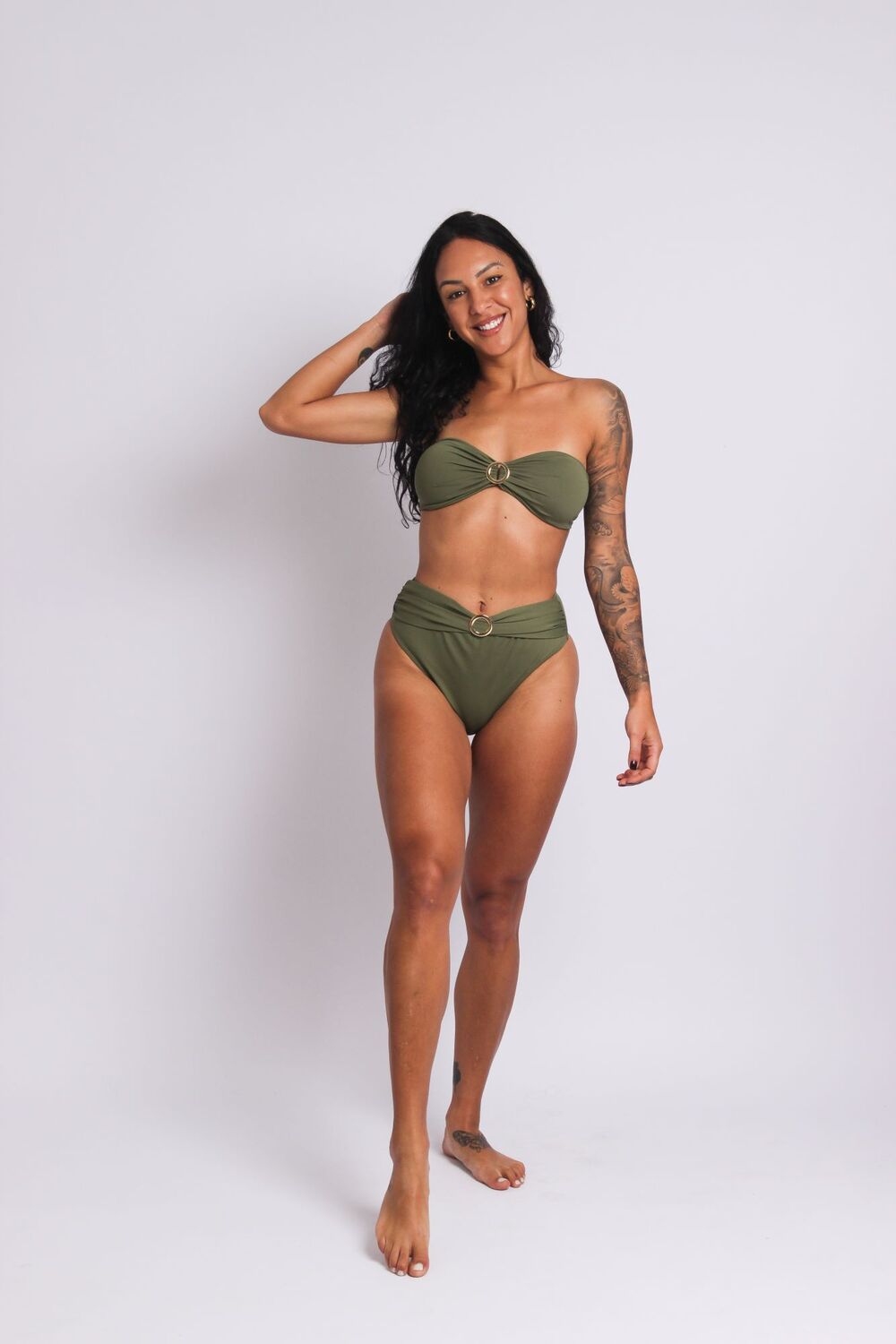 2402 - Calcinha de Biquíni Lateral Larga Faixa e Fivela Verde Oliva - Duna Casual