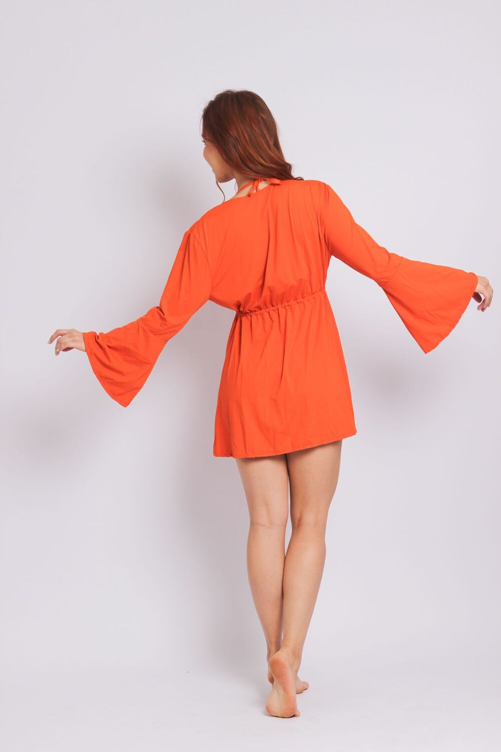 3494 - Saída De Praia Manga Boca de Sino Laranja - Duna Casual