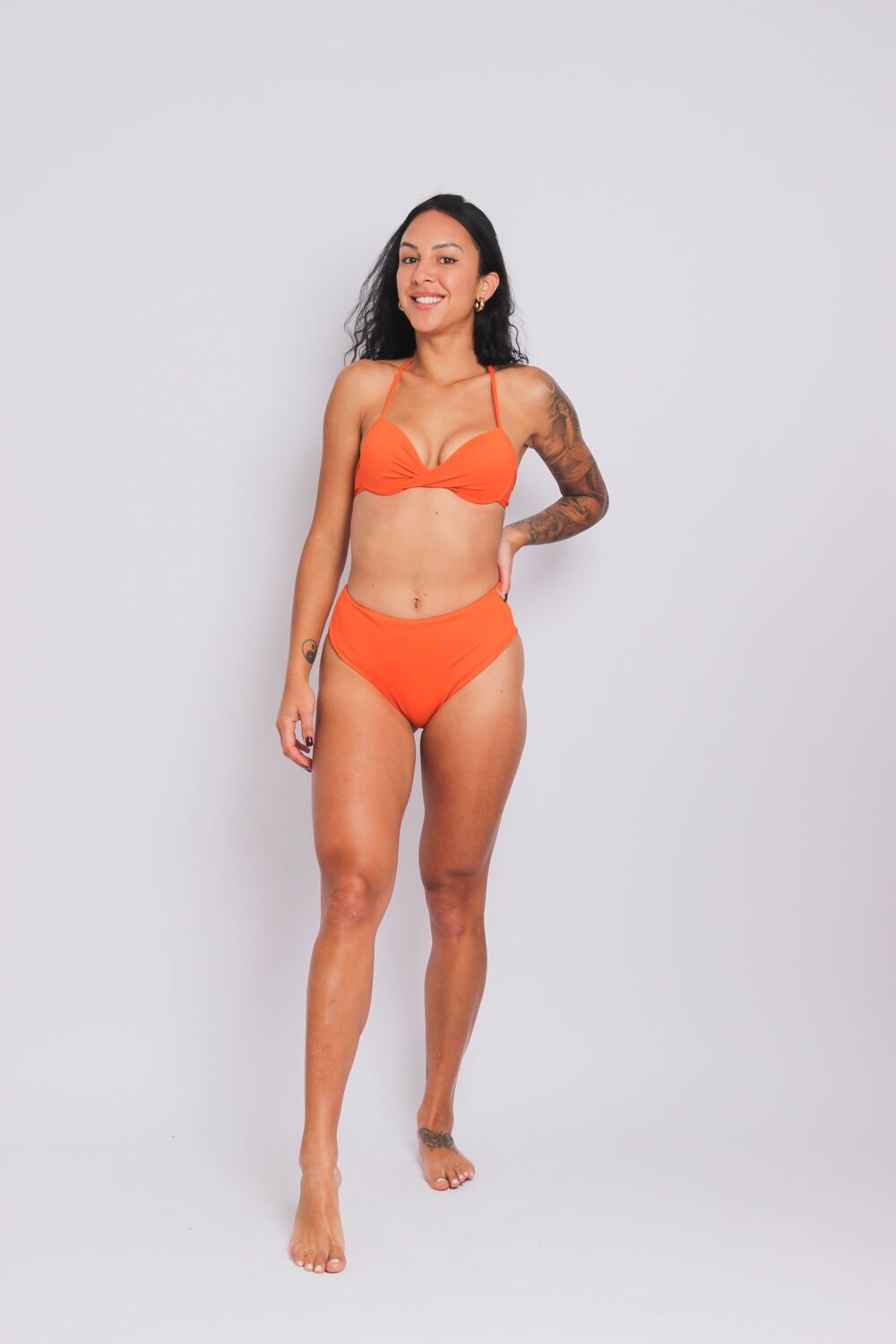 2434 - Calcinha de Biquíni Fio Duplo Lateral Larga Laranja - Duna Casual