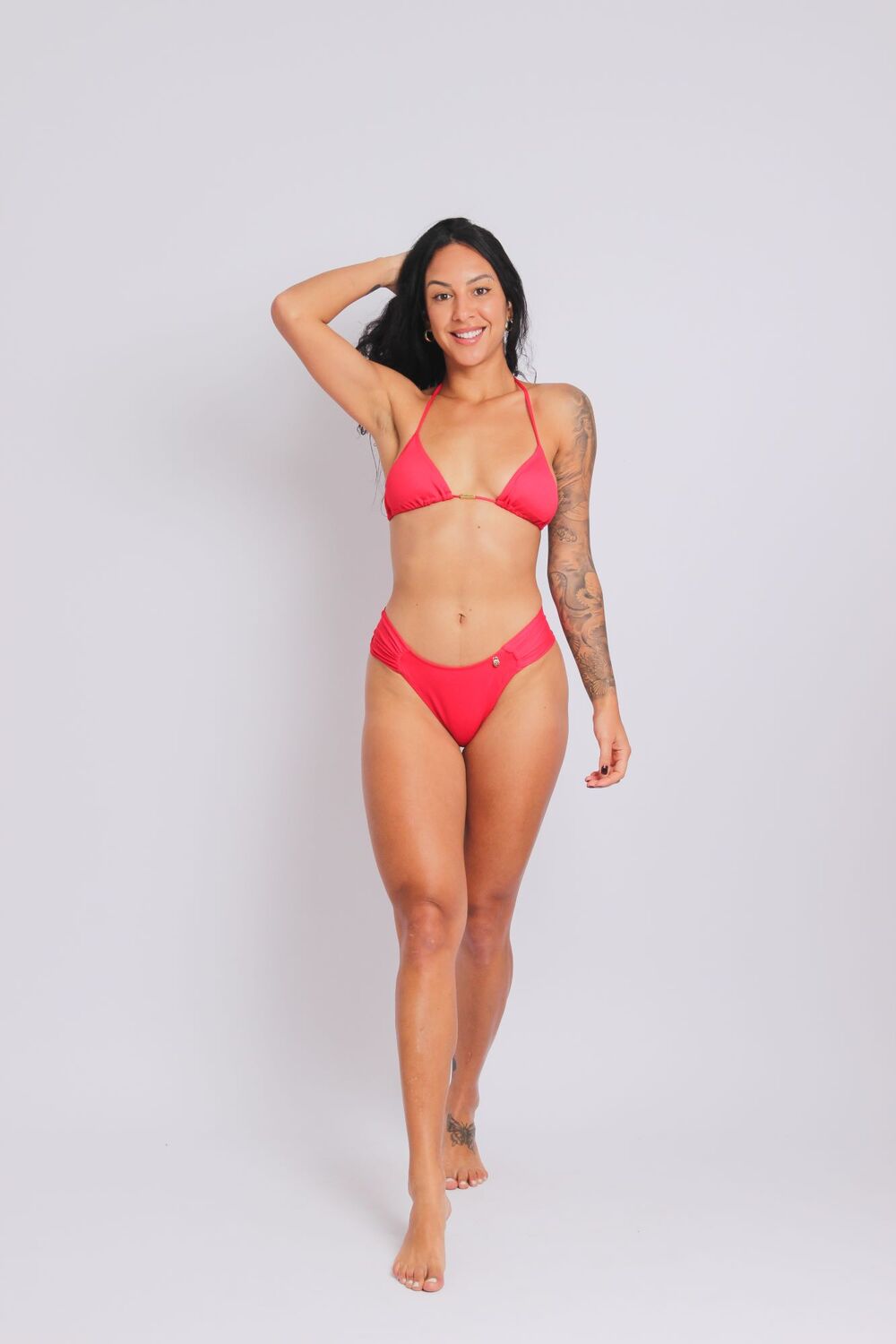 2422 - Calcinha de Biquíni Fio Dental Com Lateral Franzida Vermelho - Duna Casual