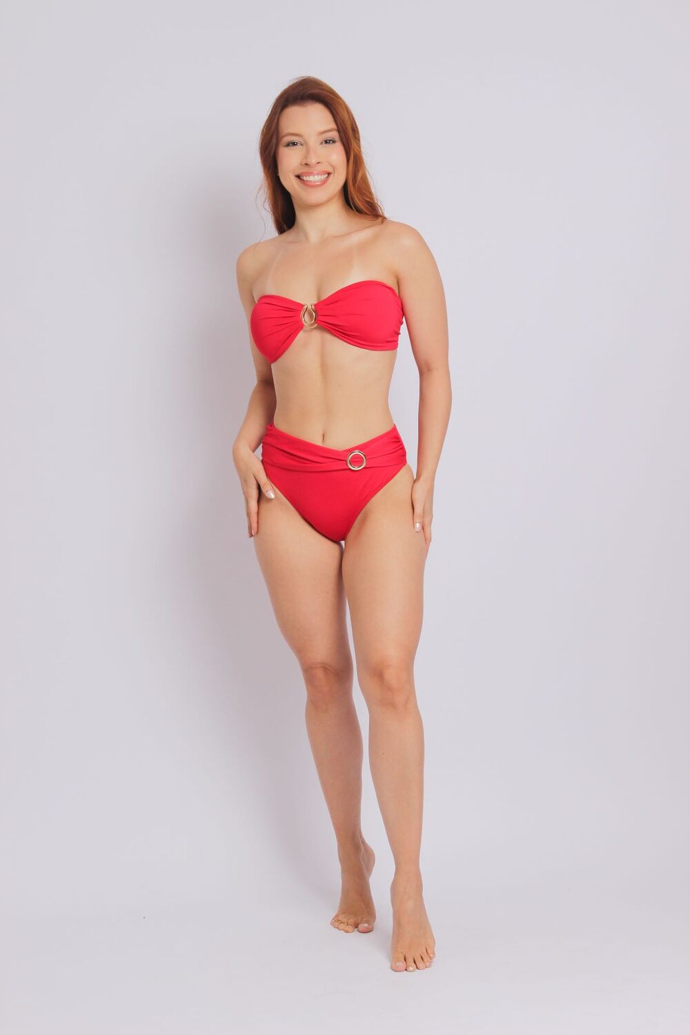 2402 - Calcinha de Biquíni Lateral Larga Faixa e Fivela Vermelho - Duna Casual