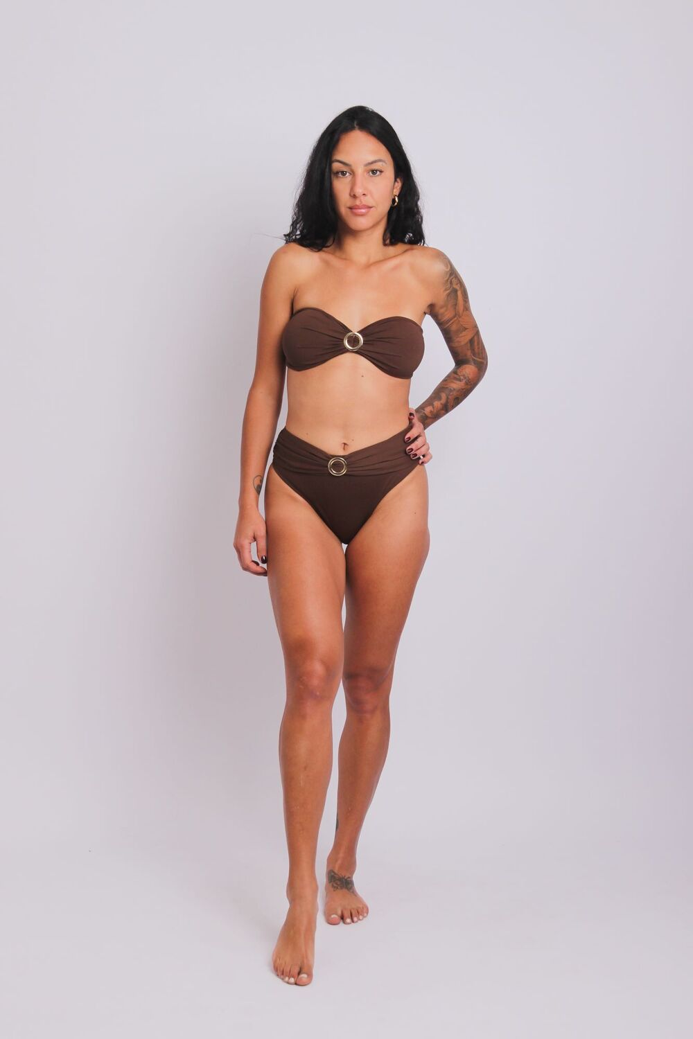 2402 - Calcinha de Biquíni Lateral Larga Faixa e Fivela Marrom - Duna Casual