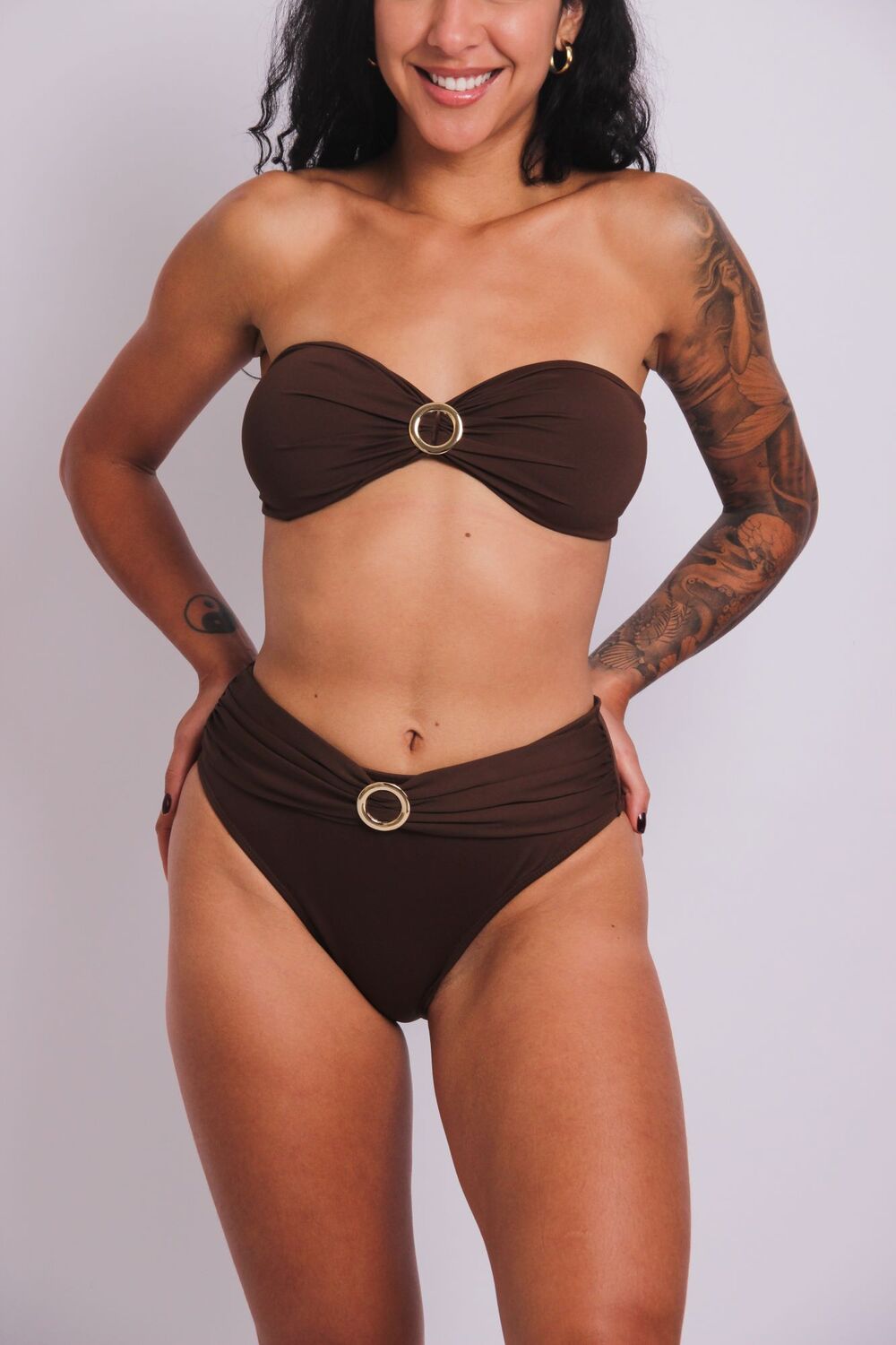 2206 - Top Biquíni Tomara Que Caia Com Metal Marrom - Duna Casual