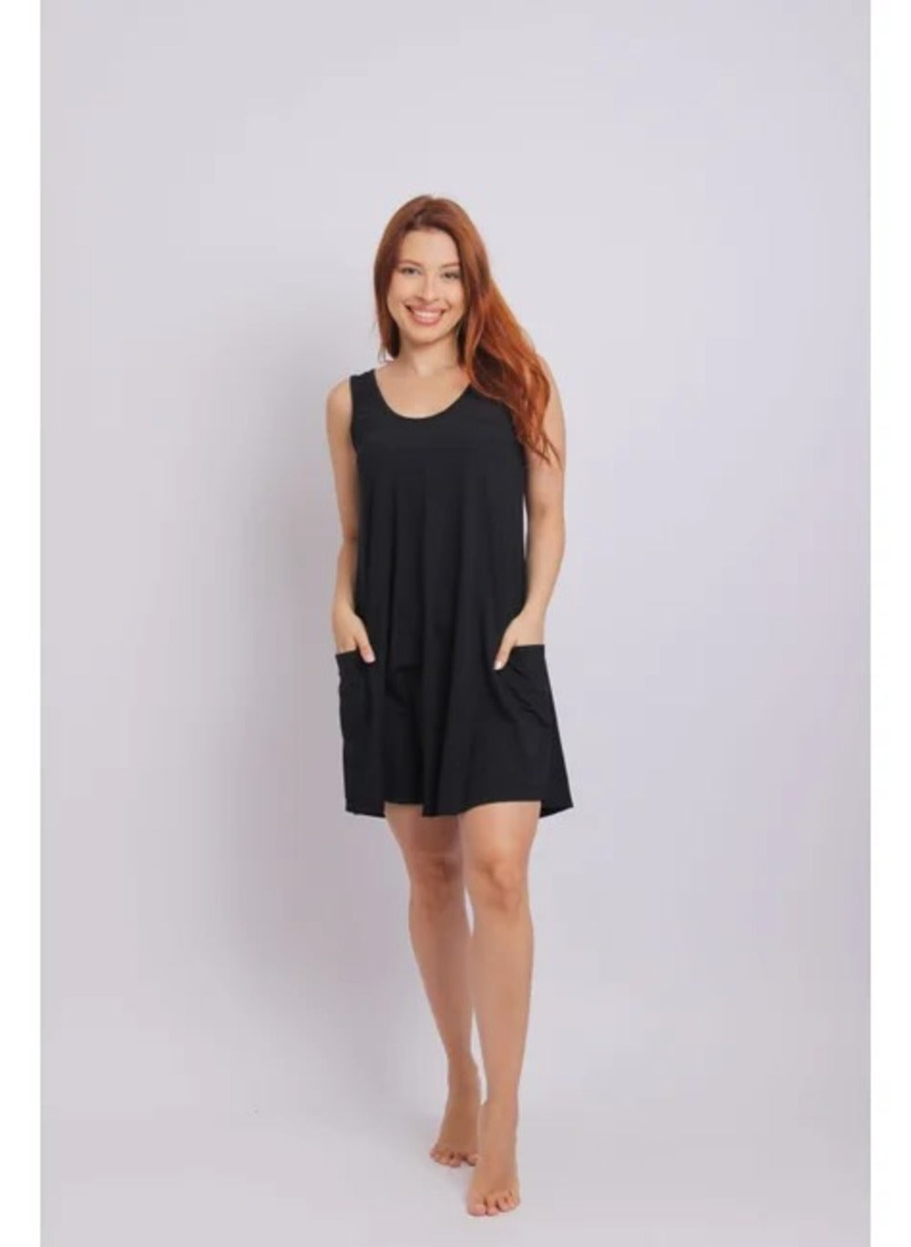 3105 - Saída de Praia Vestido Curto Com 2 Bolsos Preto - Duna Casual