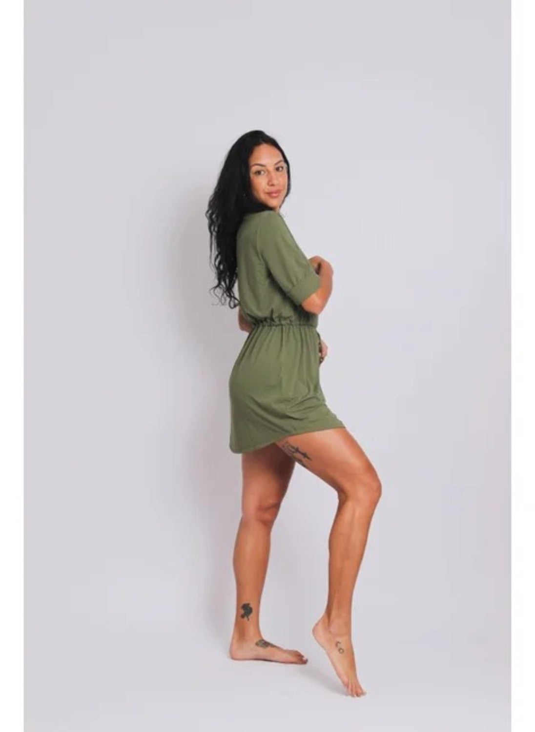 4003 - Saída De Praia Curta Camisão De Malha Fria Verde Oliva - Duna Casual