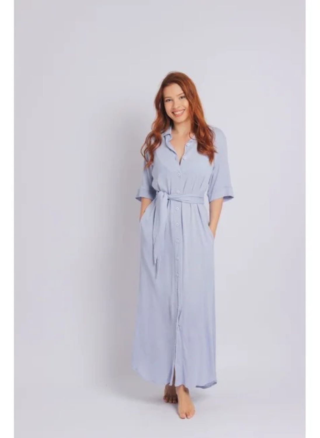 3018 - Saída de Praia Camisão Longo Azul Claro - Duna Casual