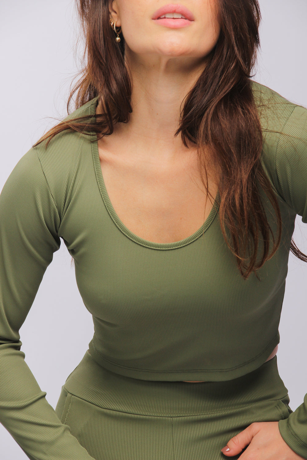 25017 - Top Cropped Canelado Verde Musgo - Duna Casual