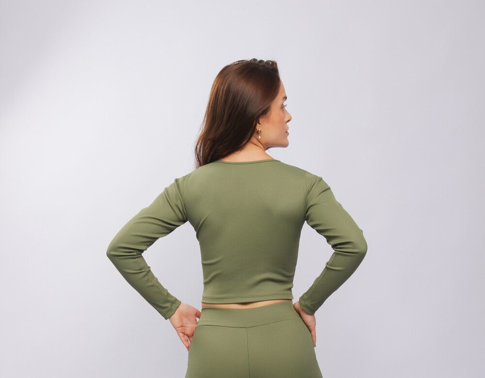 25017 - Top Cropped Canelado Verde Musgo - Duna Casual