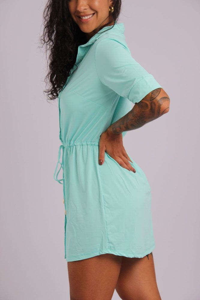 3105 - Saída de Praia Vestido Curto Com 2 Bolsos Aruba - Duna Casual