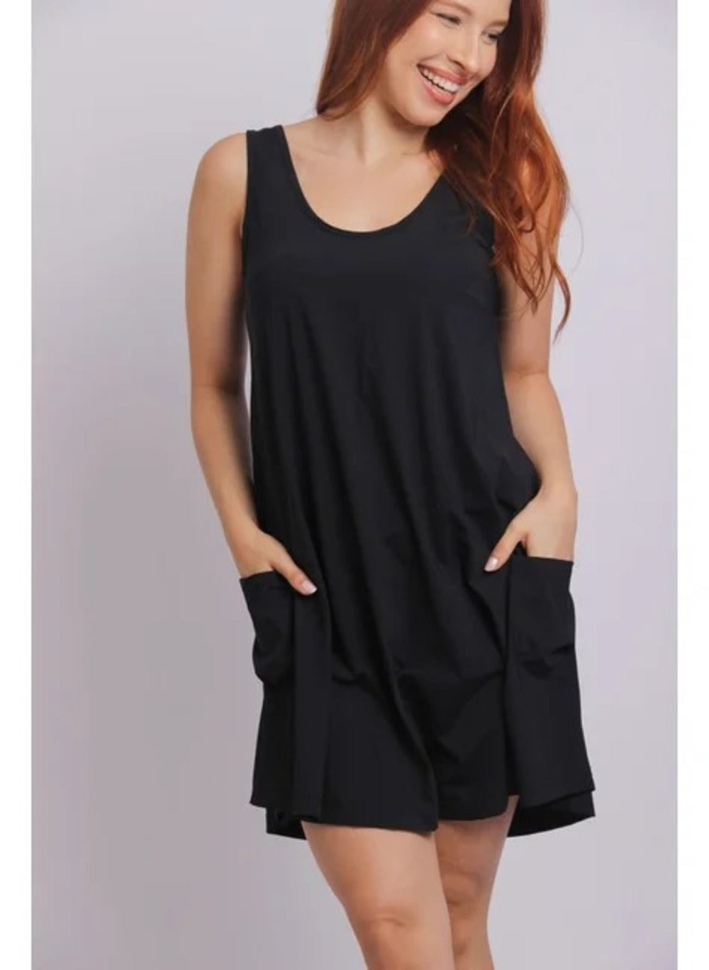 3105 - Saída de Praia Vestido Curto Com 2 Bolsos Preto - Duna Casual