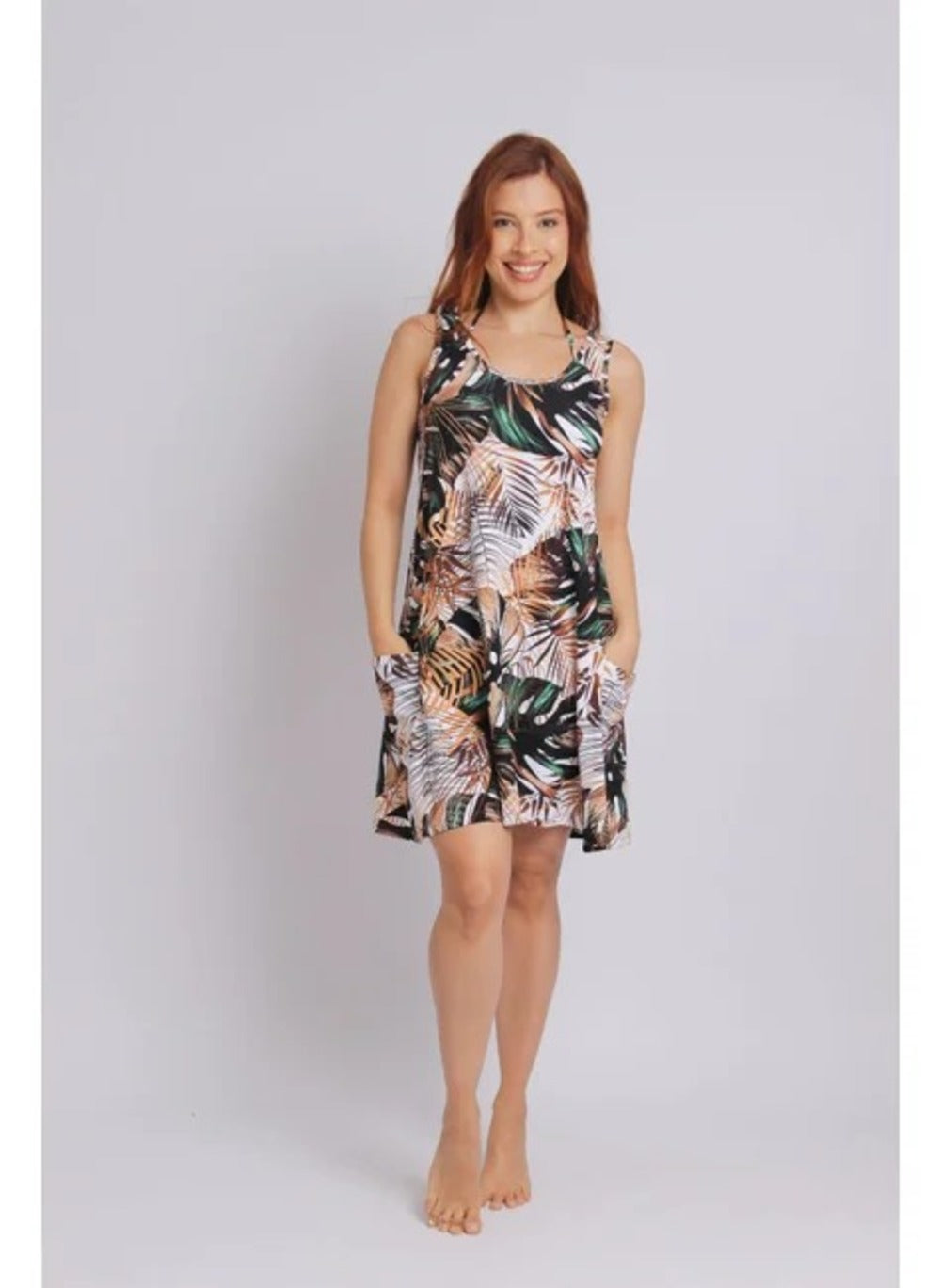 3105 - Saída de Praia Vestido Curto Com 2 Bolsos Jardim Botanico - Duna Casual