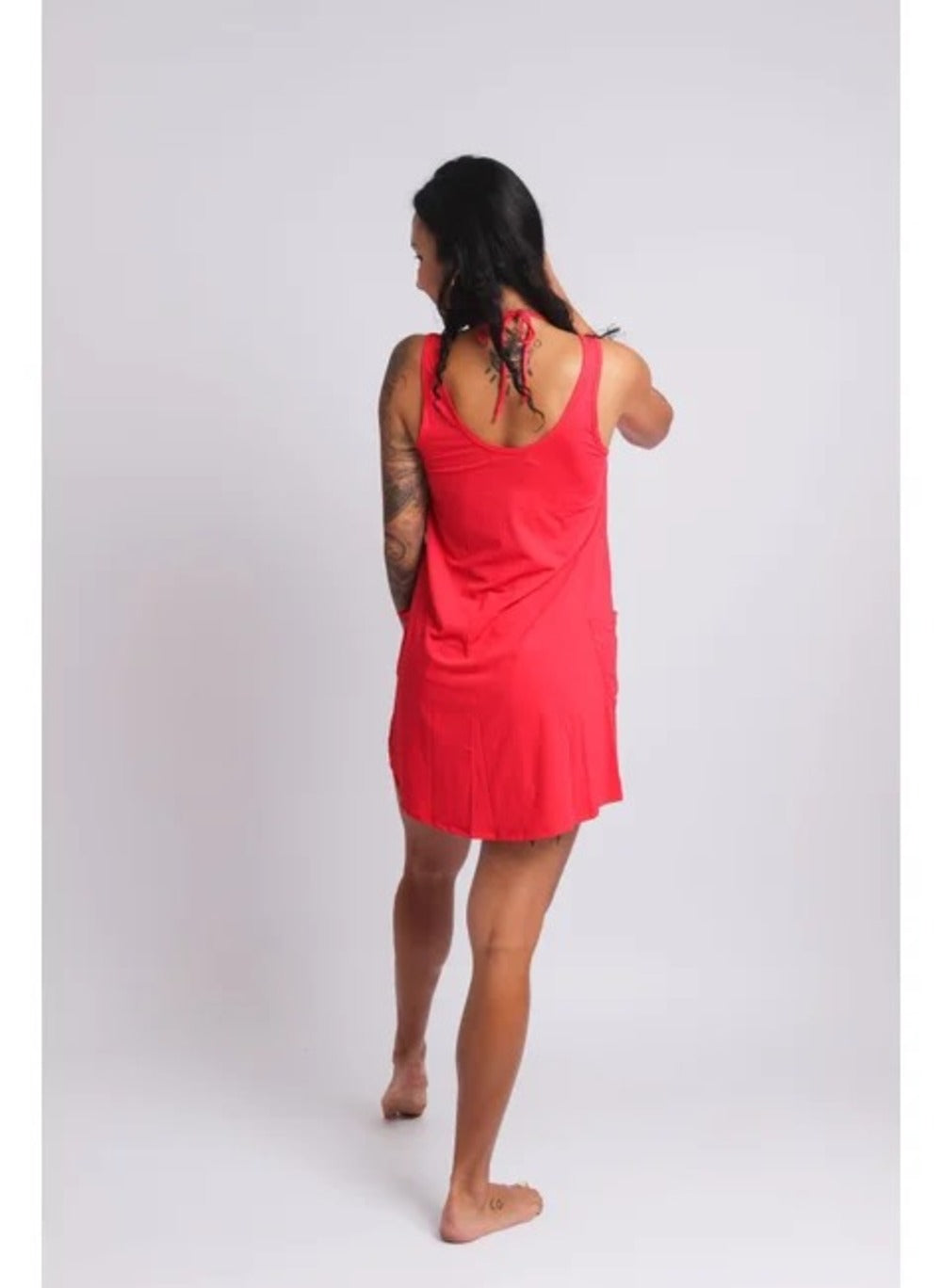 3105 - Saída de Praia Vestido Curto Com 2 Bolsos Vermelho - Duna Casual