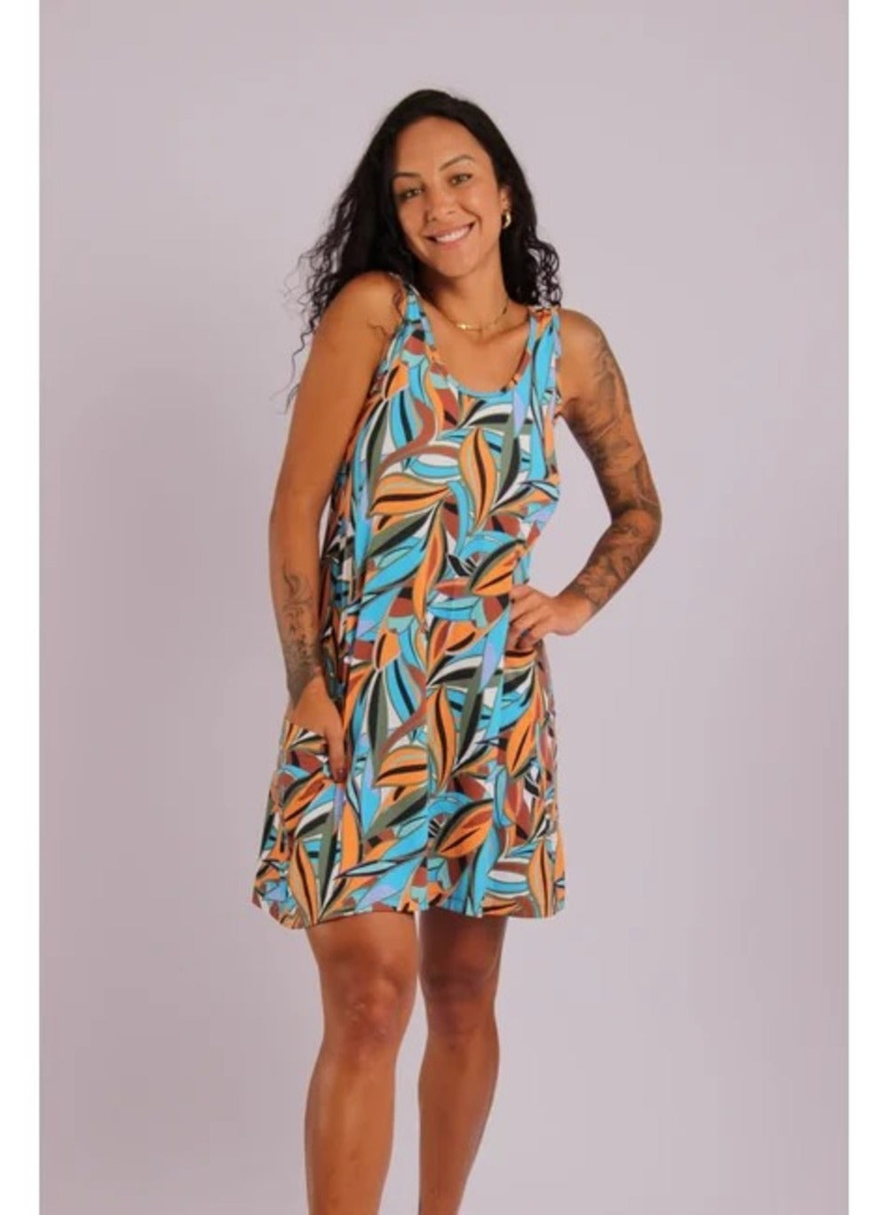 3105 - Saída de Praia Vestido Curto Com 2 Bolsos Amazonia - Duna Casual