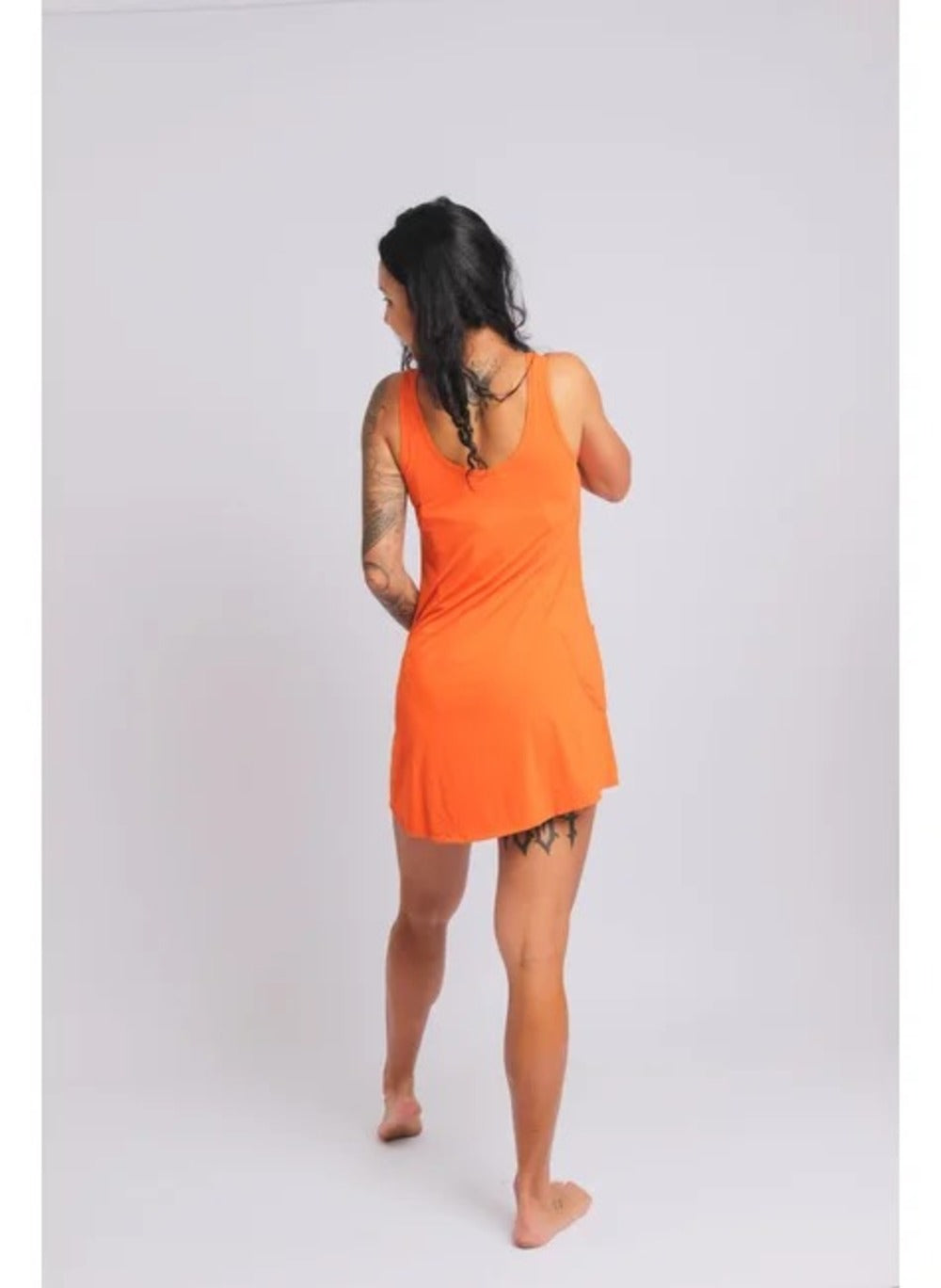 3105 - Saída de Praia Vestido Curto Com 2 Bolsos Laranja - Duna Casual