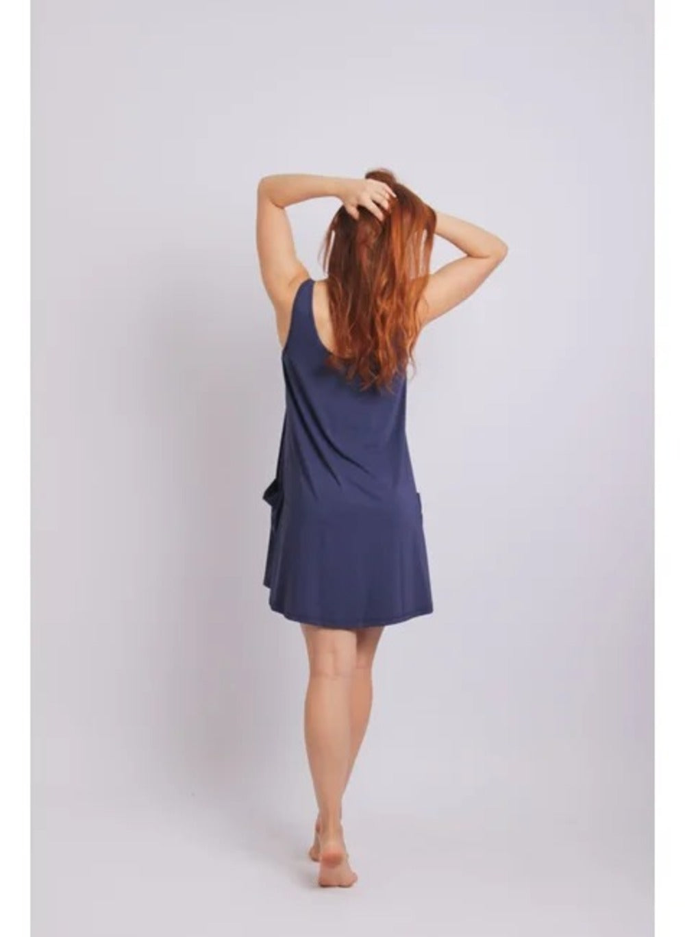 3105 - Saída de Praia Vestido Curto Com 2 Bolsos Azul Marinho - Duna Casual