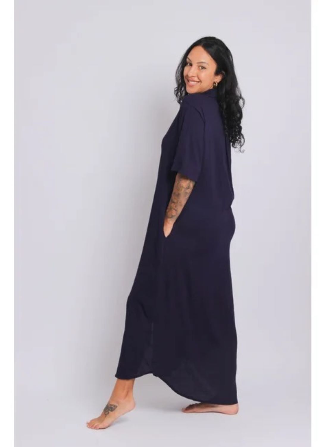 3018 - Saída de Praia Camisão Longo Azul Marinho - Duna Casual