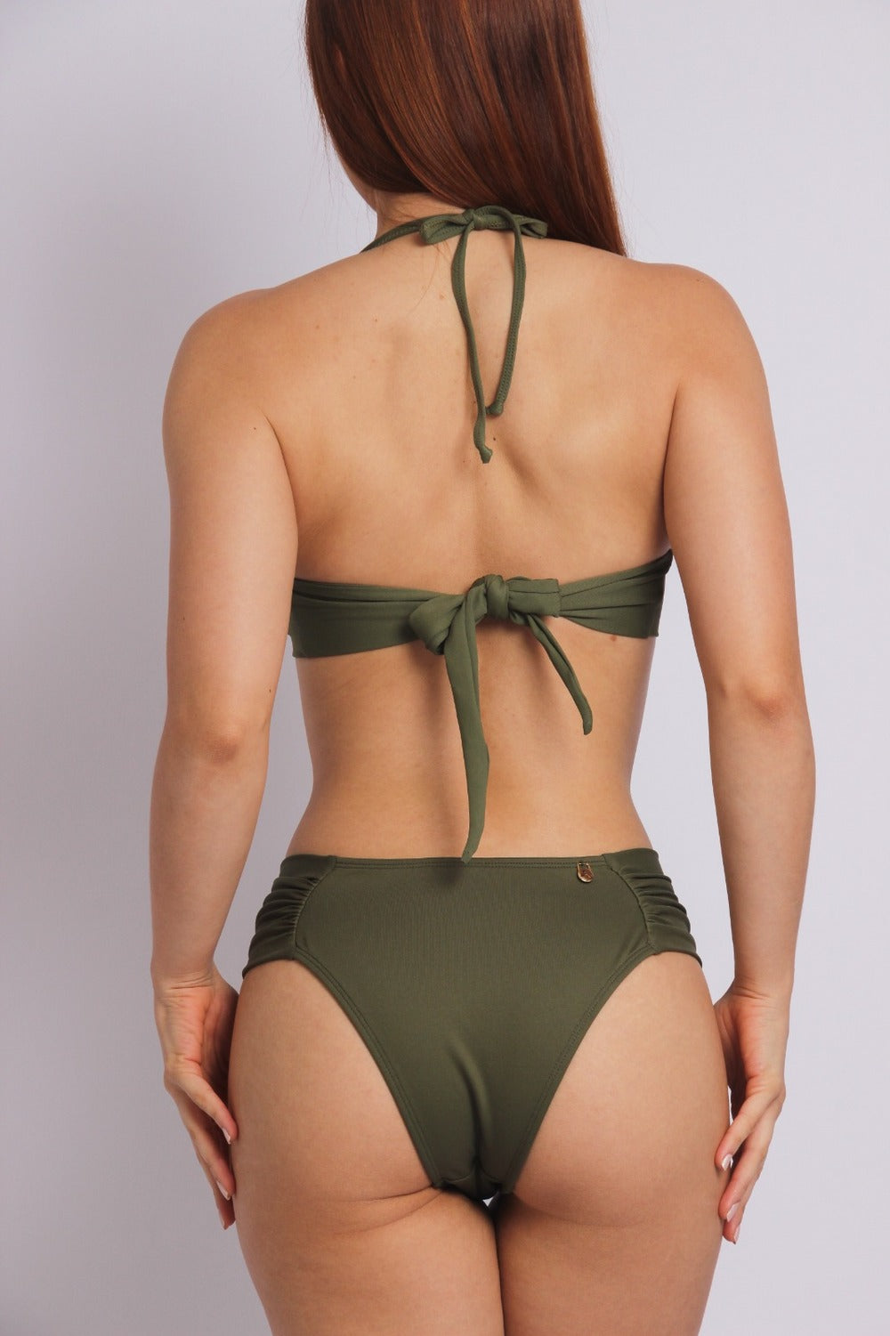 2405 - Calcinha do Biquíni Com Lateral Larga Franzida Verde Oliva - Duna Casual