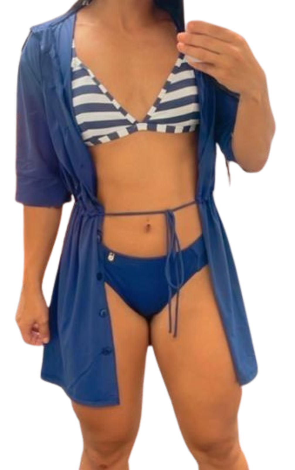 4003 - Saída De Praia Curta Camisão De Malha Fria Azul Marinho - Duna Casual