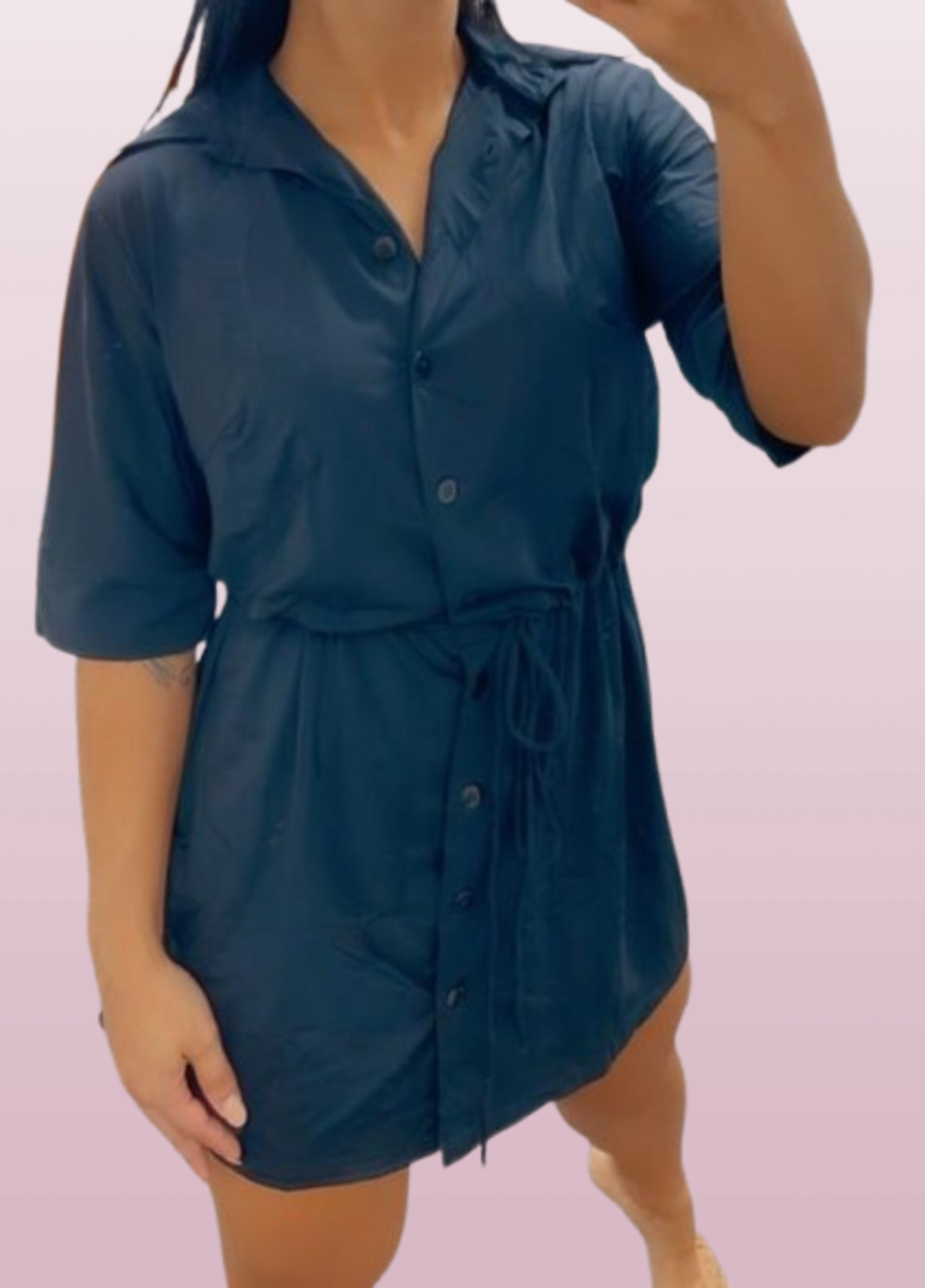 4003 - Saída De Praia Curta Camisão De Malha Fria Azul Marinho - Duna Casual