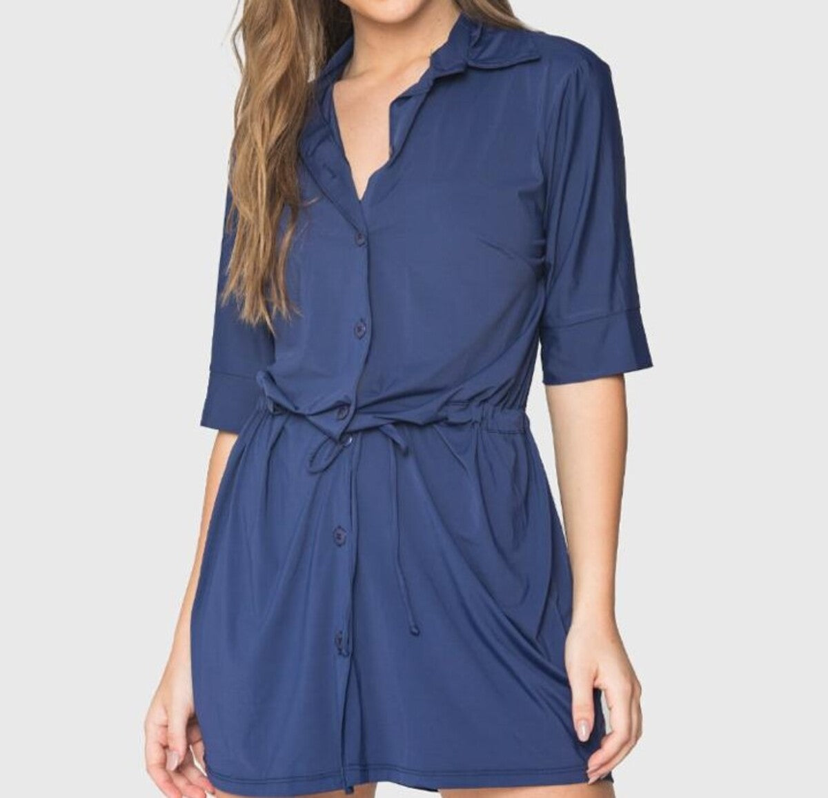 4003 - Saída De Praia Curta Camisão De Malha Fria Azul Marinho - Duna Casual