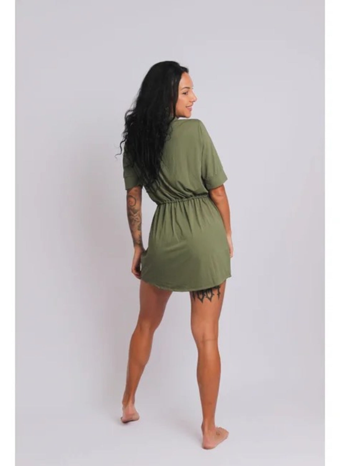 4003 - Saída De Praia Curta Camisão De Malha Fria Verde Oliva - Duna Casual