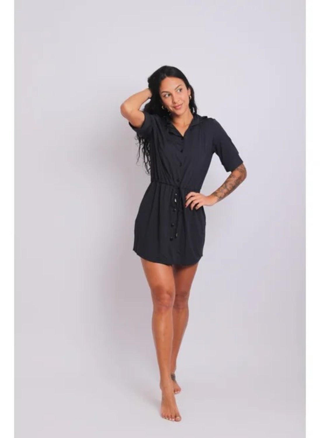 4003 - Saída De Praia Curta Camisão De Malha Fria Preto - Duna Casual