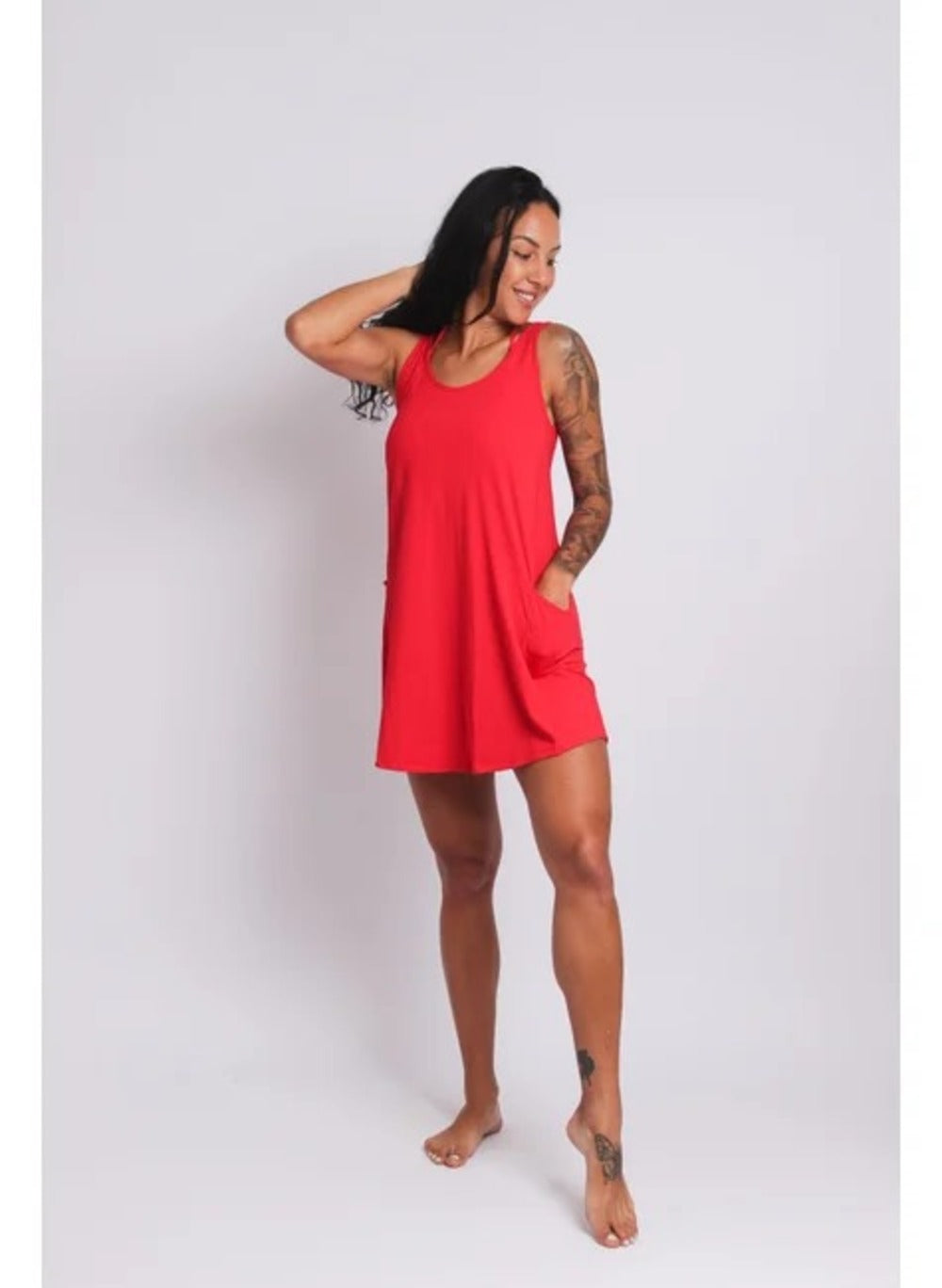 3105 - Saída de Praia Vestido Curto Com 2 Bolsos Vermelho - Duna Casual