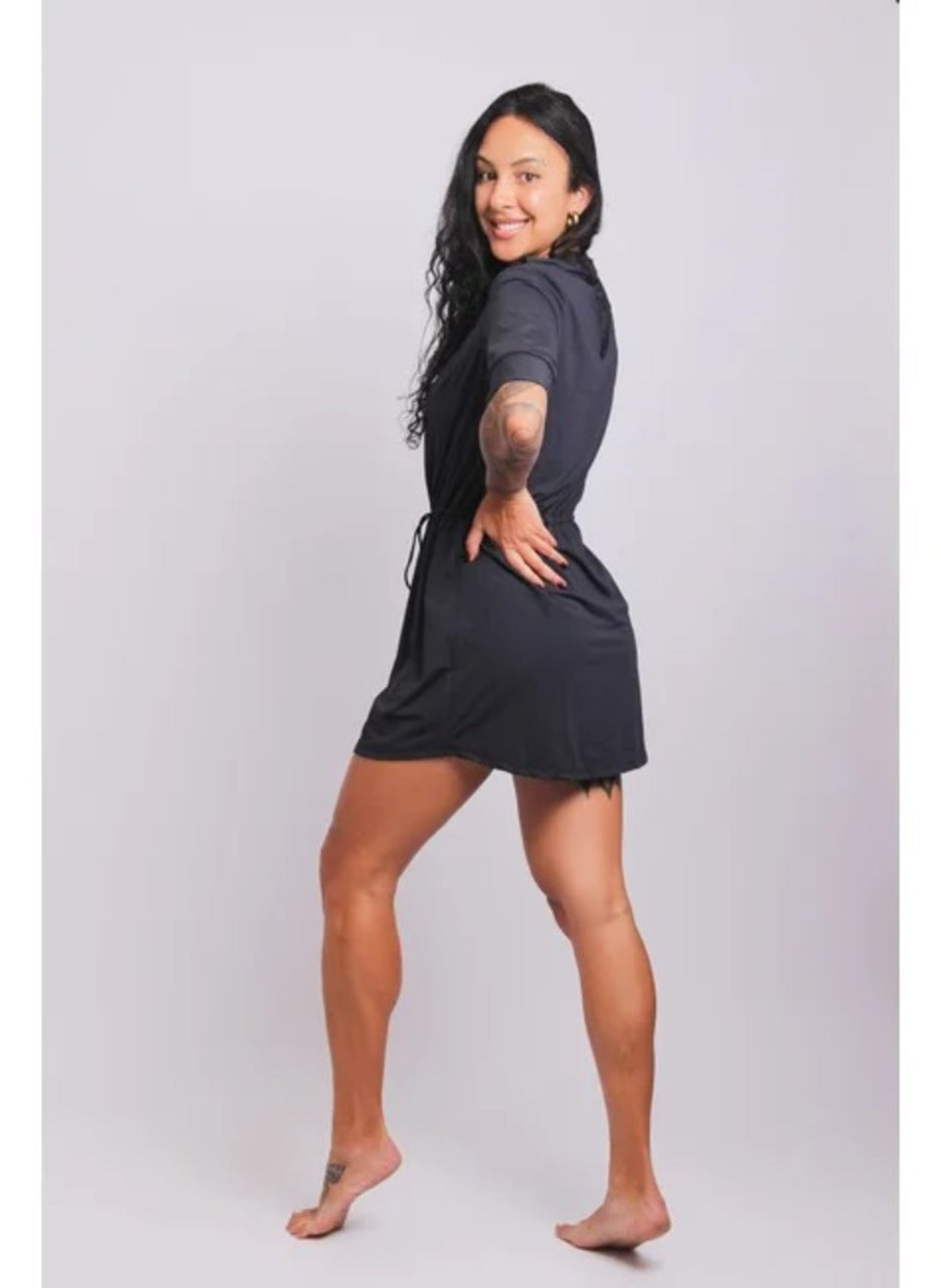 4003 - Saída De Praia Curta Camisão De Malha Fria Preto - Duna Casual