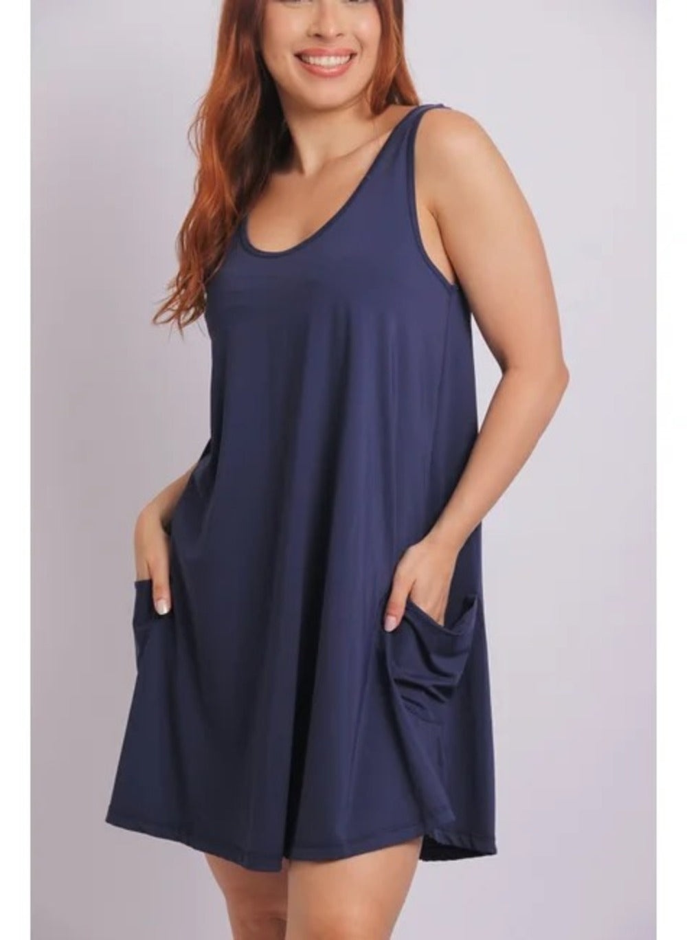 3105 - Saída de Praia Vestido Curto Com 2 Bolsos Azul Marinho - Duna Casual